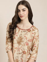 Women Beige Floral Kurta Set-DW-3566-Beige